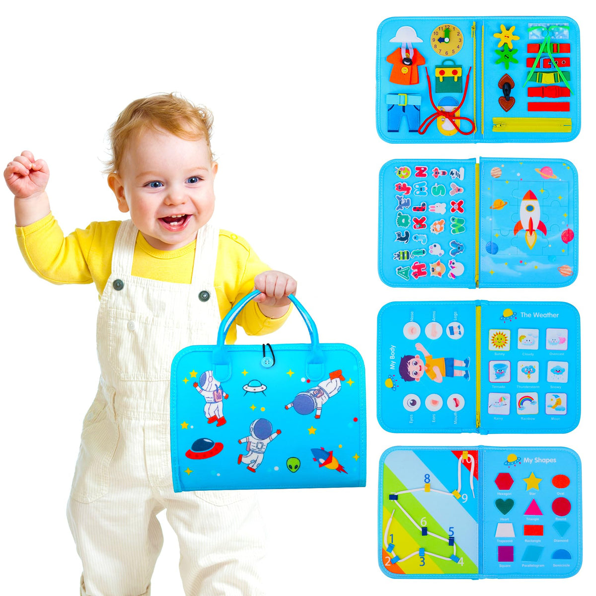 Toddler Busy Board Montessori Toys for 1 2 3 4 Year Old Boys Birthday Gifts - Educational Learning Busy Book Sensory Toys for Toddlers 1-3 - Airplane Car Travel Activities Toys for Kids Ages 2-4
