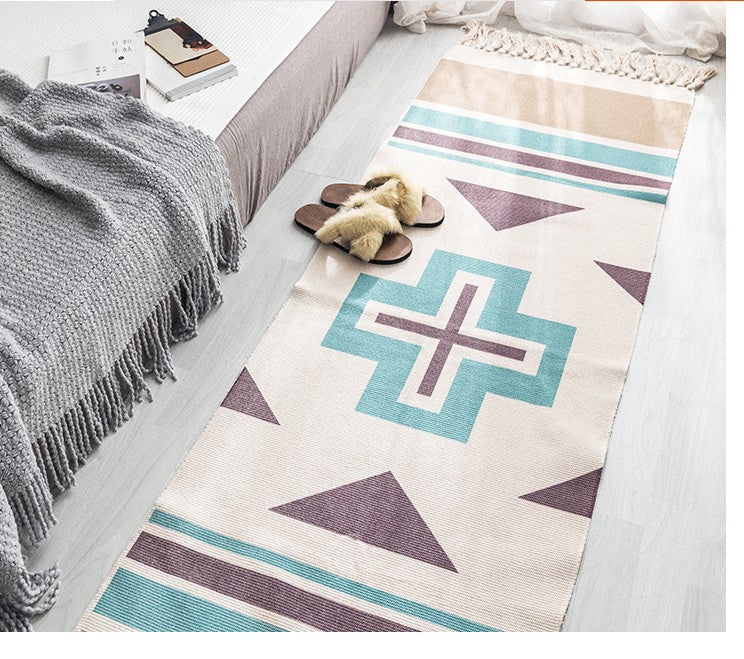 Bohemian Cotton Linen Tassel Woven Rug (Retro Style)