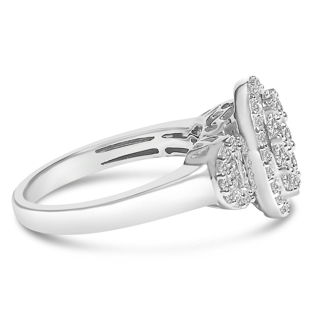 10K White Gold 1.0 Cttw Diamond Oval Cluster with Halo Vintage-Inspired Art Deco 3 Stone Style Statement Ring (G-H Color, SI1-SI2 Clarity)