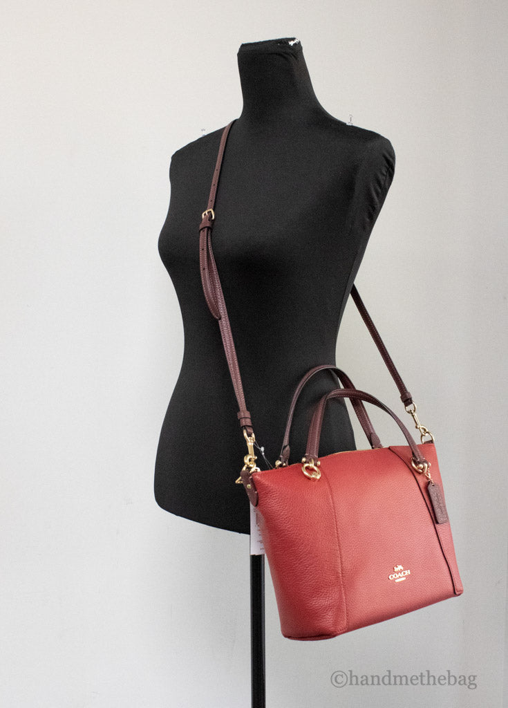 Coach Kacey Colorblock Red Apple Leather Top Zip Satchel