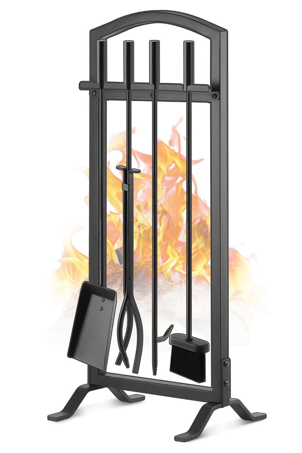 Gtongoko 30 Inch 5 Pieces Fireplace Tools Set with Stand Outdoor Fire Tools for Fireplace with Poker Shovel Brush Tong and Base Fireplace Accessories Fire Place Set Tools Black