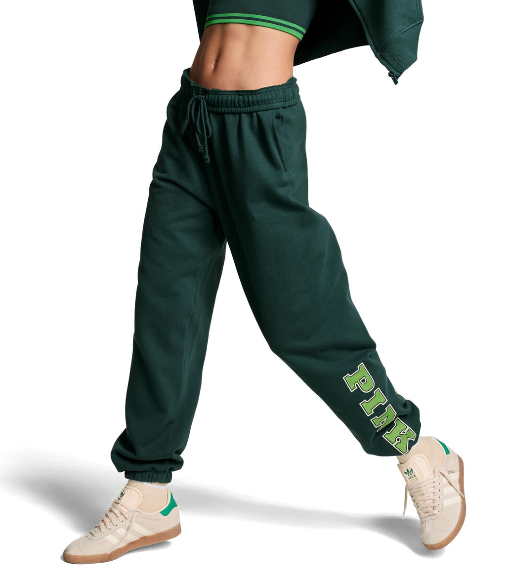 Victorias Secret Womens Pink Logo Campus Sweatpants Womens Sweatpants Dark Green (S)