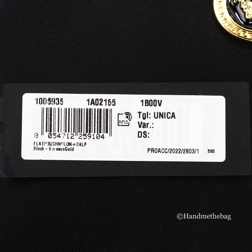 Versace Small Flat Black Medusa Coin Nylon Fabric Pouch