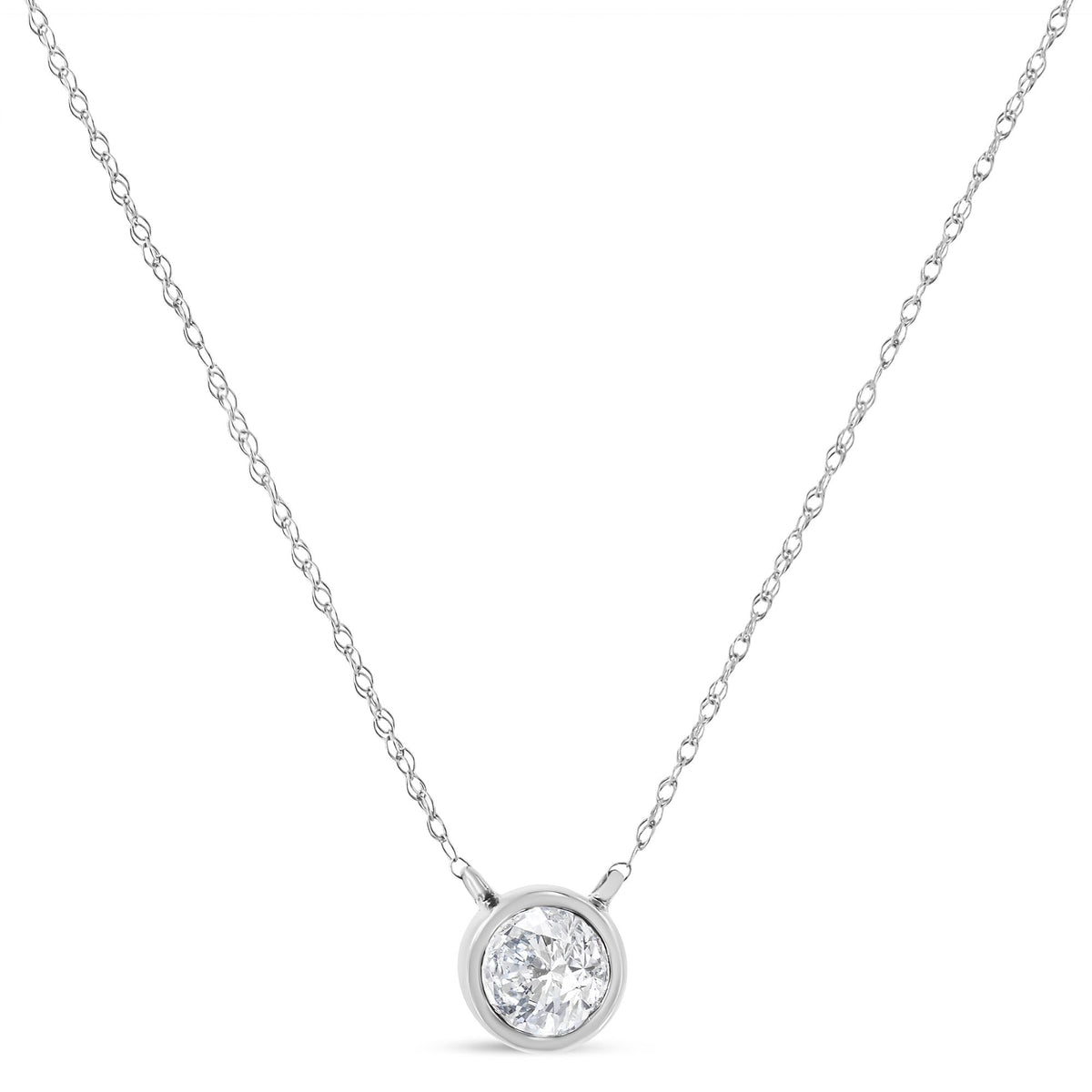 14K Gold Lab Grown Diamond Modern Bezel-Set Solitaire 16"-18" Pendant Necklace (F-G Color, VS2-SI1 Clarity)