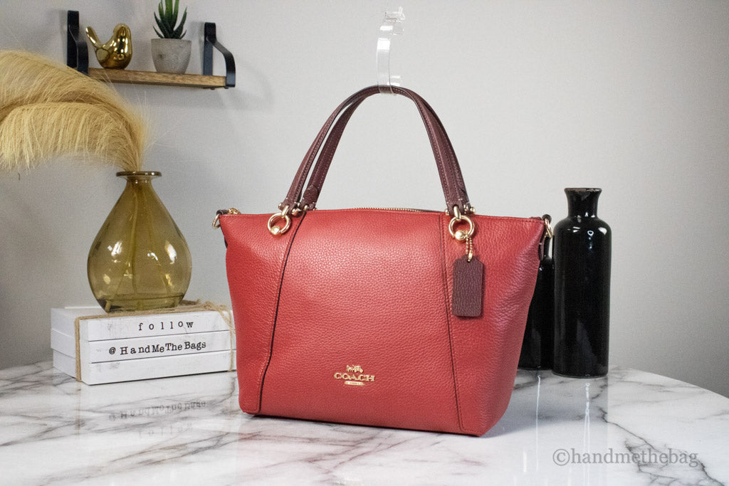 Coach Kacey Colorblock Red Apple Leather Top Zip Satchel