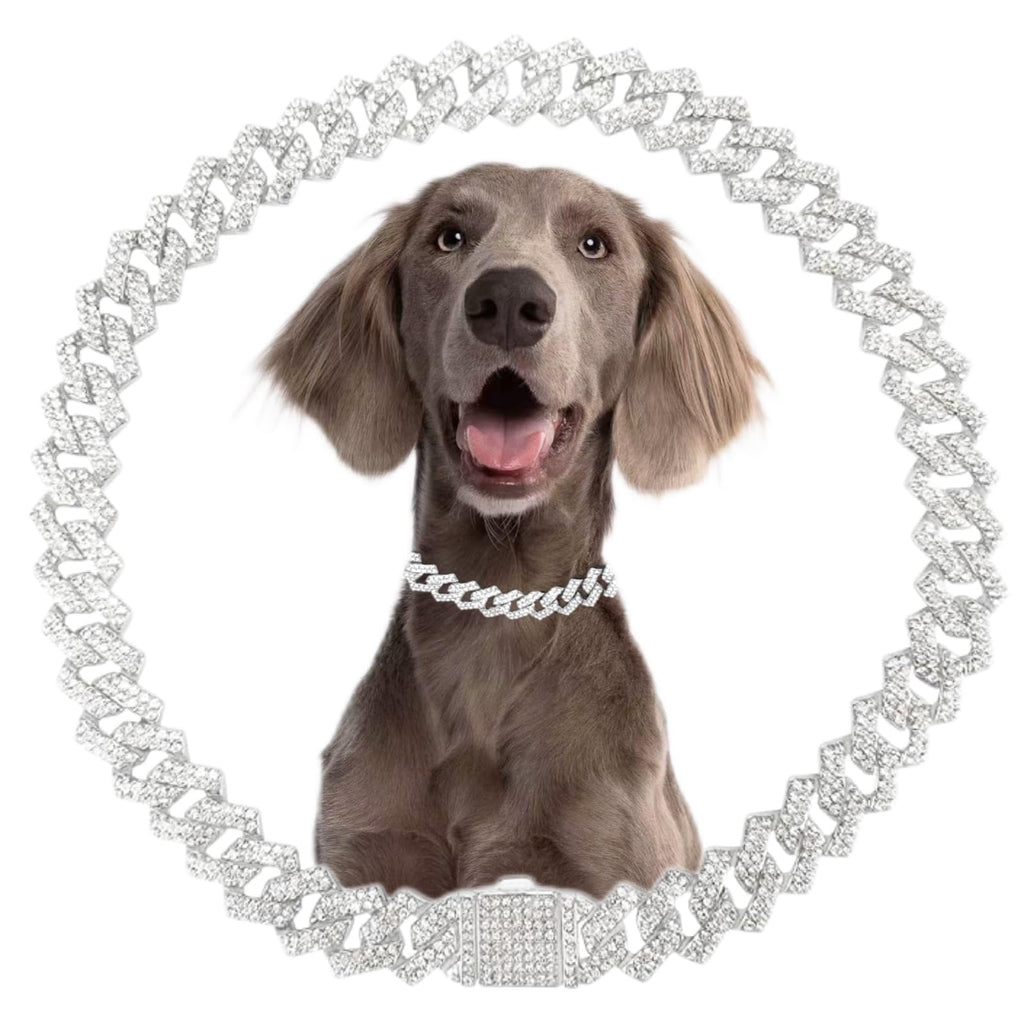 Silver Dog Chain CollarMetal Diamond Dog Chain Dog Training Chain with Secure Buckle Pet Collars for Large Medium Dogs(Silver 20inch)
