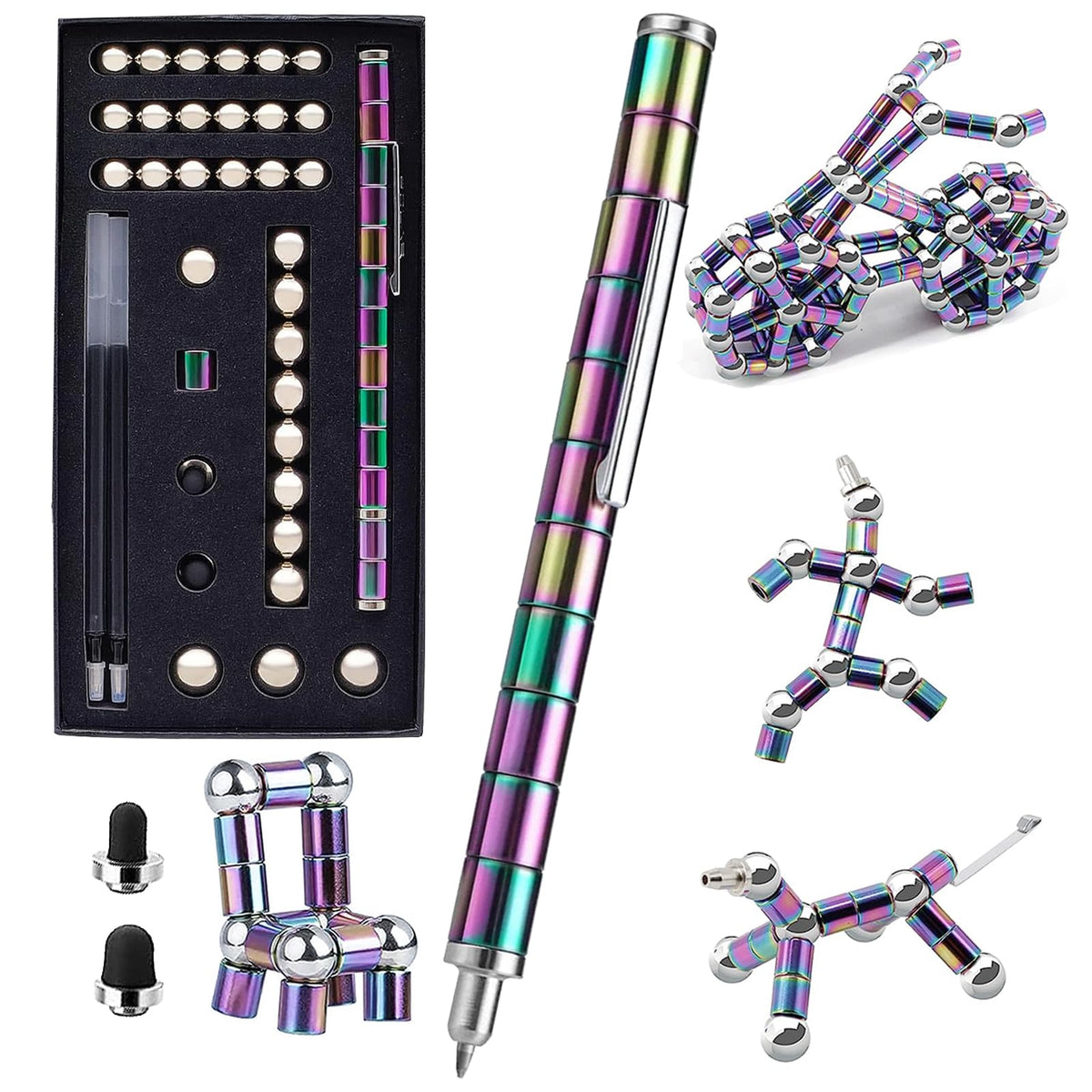 Jopstacext Fidget Pen Cool Toys Pen Decompression Magnetic Metal Pen Desk Toys Multifunctional Deformable Writing Pen Basket Stuffers Gadgets Gift for Kids Adults (Big-Color)