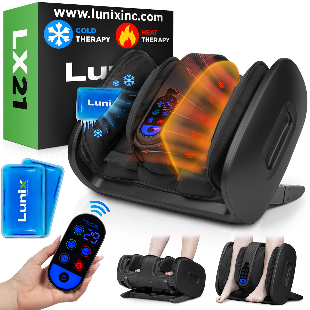Lunix LX21 Feet Massager with Remote for Pain Relief and Circulation Shiatsu Foot Massager for Plantar Fasciitis and Neuropathy Foot and Calf Massager with Heat Ankle Massager Black