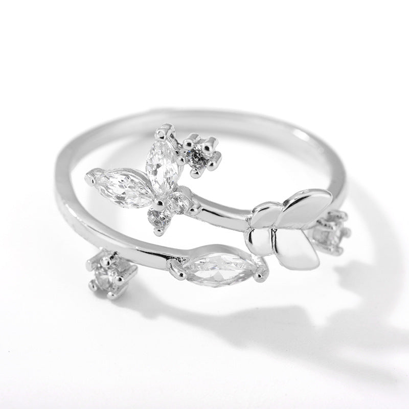 Fresh Flower Adjustable Zircon Ring for Women