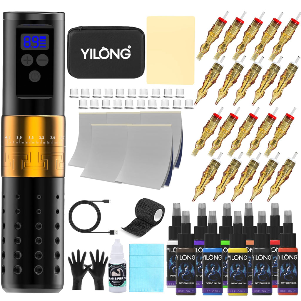 Tattoo Gun Kit - Wireless Tattoo Pen Machine 2.7-4.5MM Strokes LengthRotary Tattoo Machines with 1300mAh Tattoo Power Supply Tattoo Kit Supplies for Beginners and Professionals Complete Set
