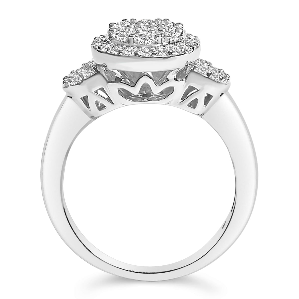 10K White Gold 1.0 Cttw Diamond Oval Cluster with Halo Vintage-Inspired Art Deco 3 Stone Style Statement Ring (G-H Color, SI1-SI2 Clarity)