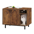 Hzuaneri Cat Litter Box Enclosure Hidden Litter Box Furniture Wooden Pet House Side End Table Storage Cabinet Bench for Living Room Bedroom Rustic Brown CB01501B