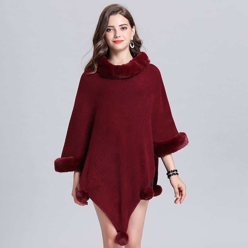 Fox Fur Collar Jacquard Pullover Sweater Shawl