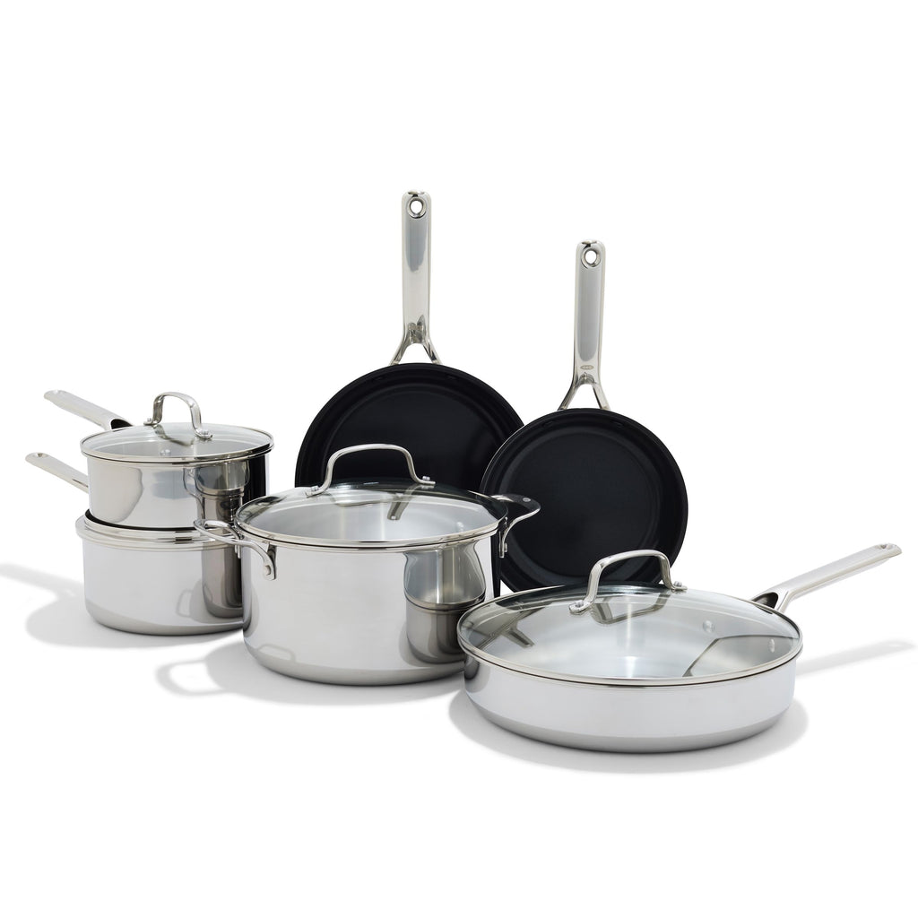 OXO Agility Tri-Ply Stainless Steel 13 Piece Kitchen Cookware Pots and Pans Set Induction PFAS-Free Ceramic Nonstick Coated Frypans Saucepans Stockpot Quick Even Heating Dishwasher and Oven Safe