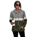 Hooded Long Sleeve Sweatshirt with Leopard Print Panel