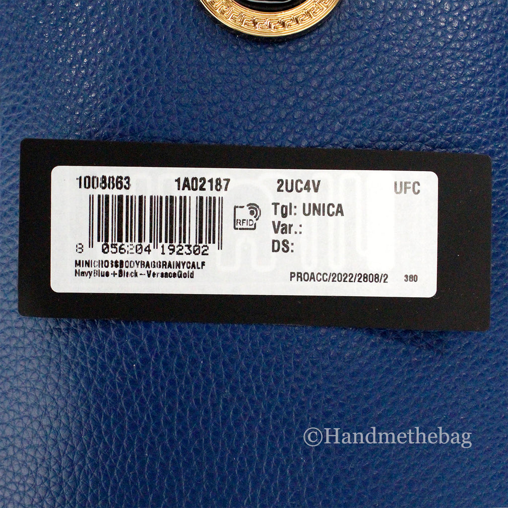 Versace Mini Navy Leather Medusa Pendant Crossbody