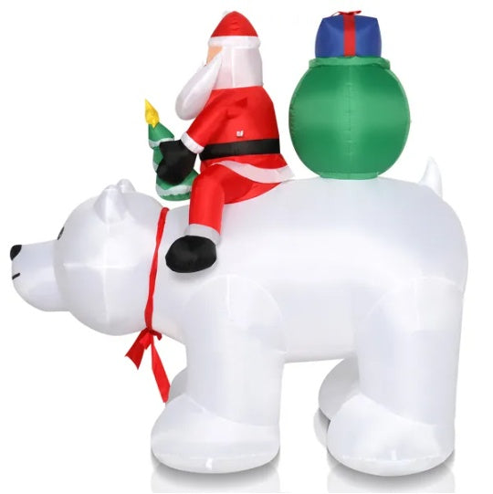 6ft 15W 7pcs LED Lights Santa Claus Rides Polar Bear Garden Santa Claus Decoration
