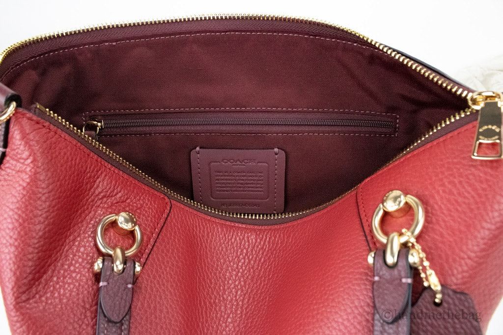 Coach Kacey Colorblock Red Apple Leather Top Zip Satchel