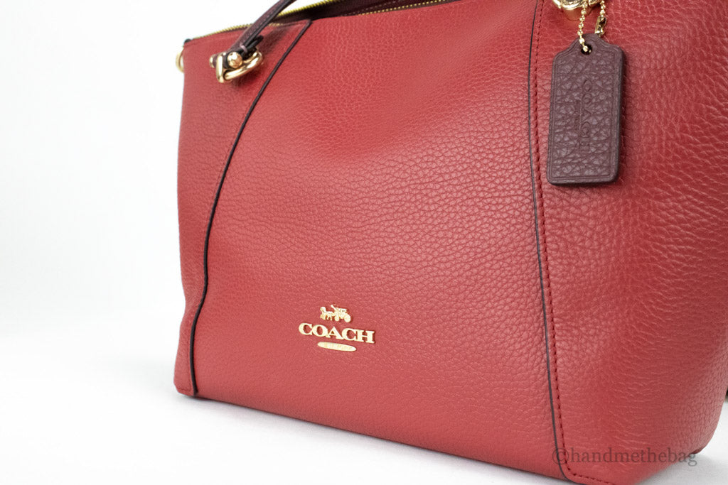 Coach Kacey Colorblock Red Apple Leather Top Zip Satchel