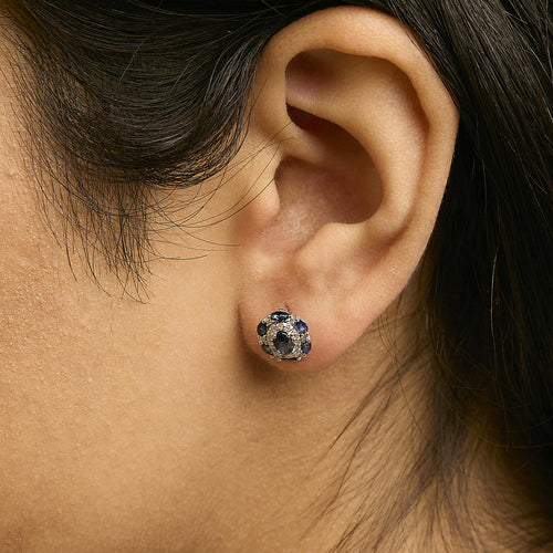 14K White Gold Blue Sapphire and Diamond Vintage Style Stud Earrings (G-H Color, SI2-I1 Clarity)
