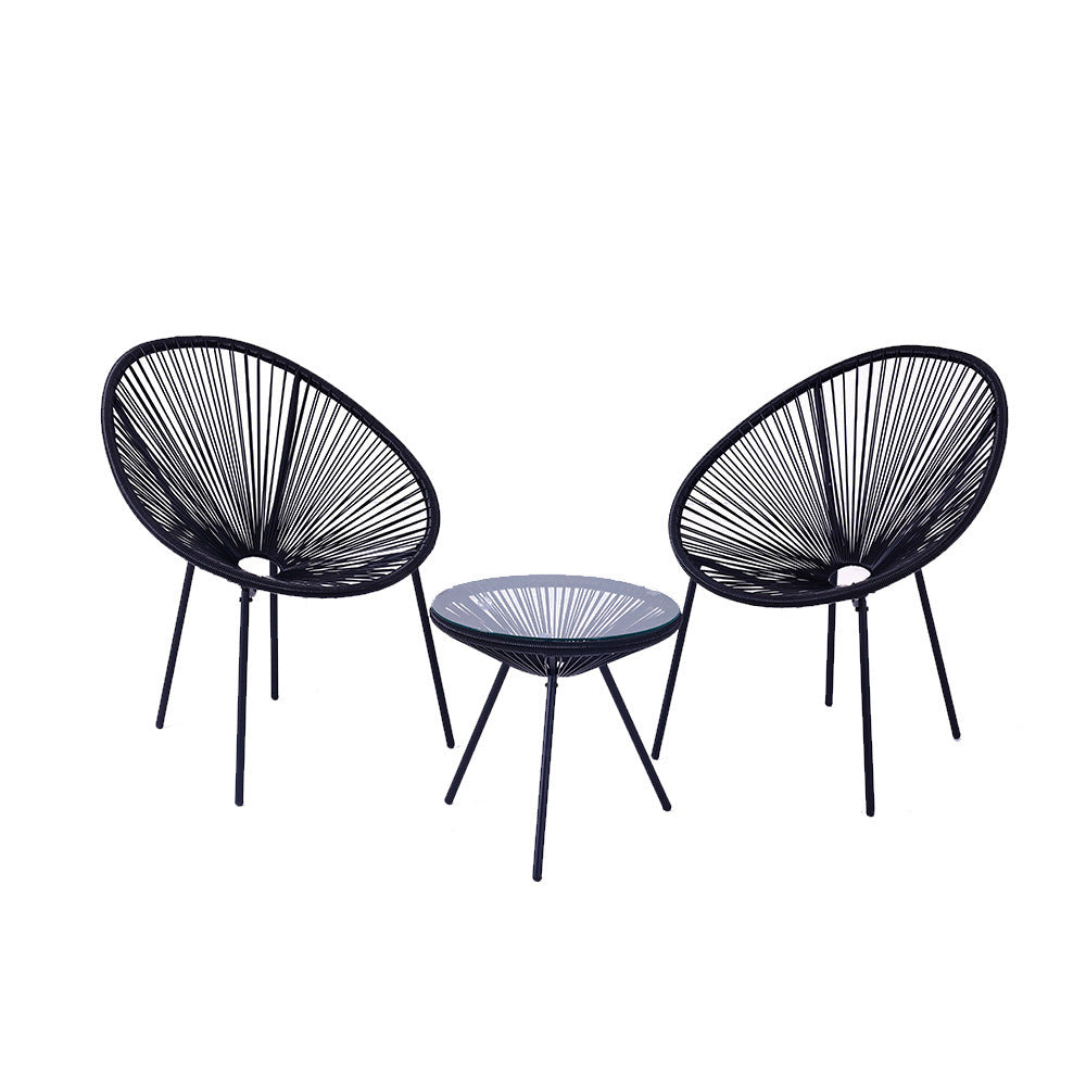3-Piece Outdoor Patio Rattan Chair Set with Table