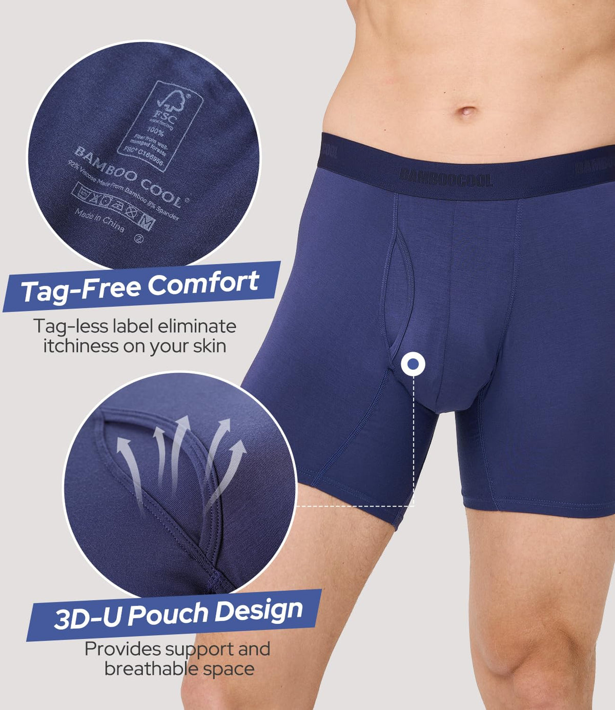 BAMBOO COOL Men's Ultra Breathable Boxer Briefs (Multipack)