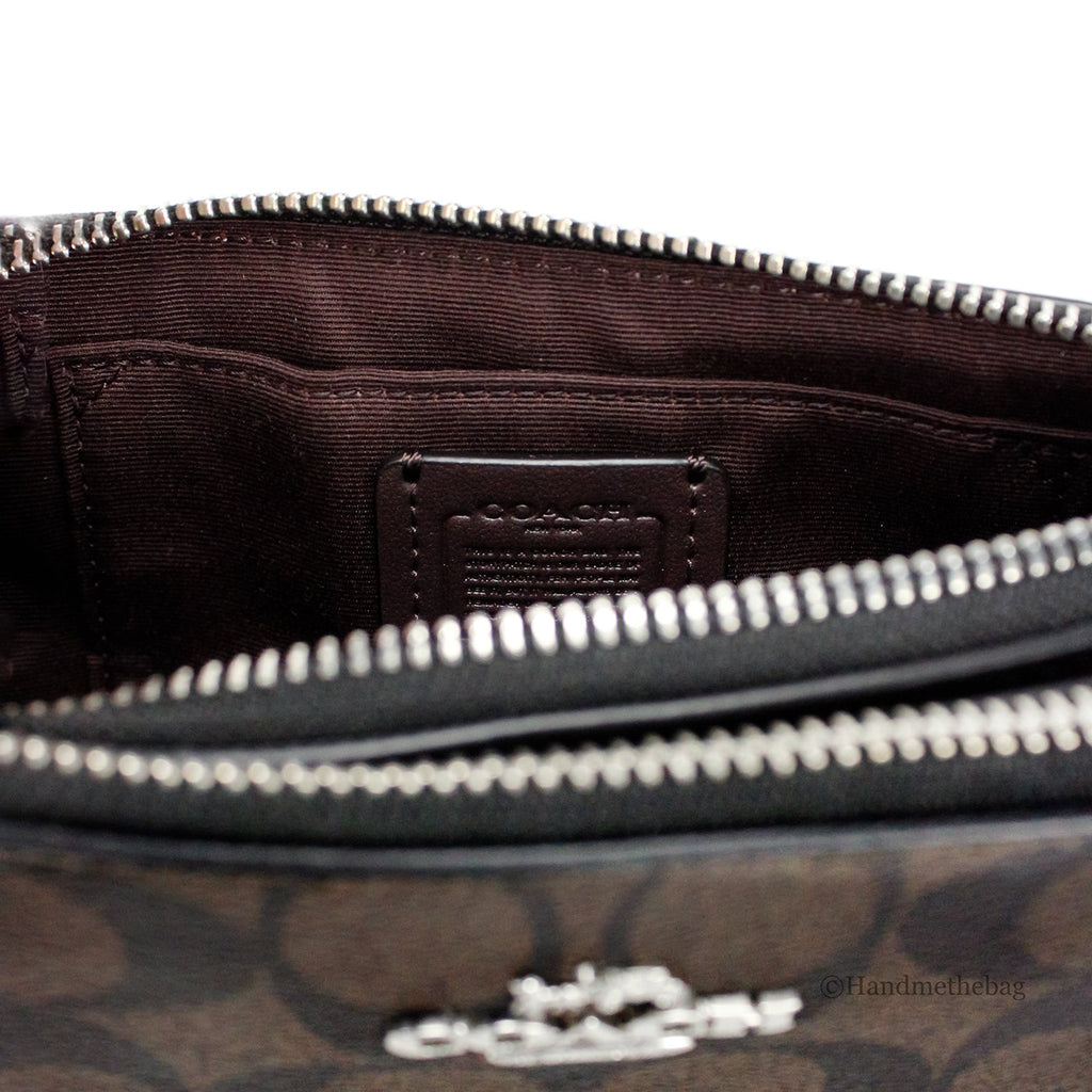 Coach Signature Brown Black Double Zip Crossbody Bag