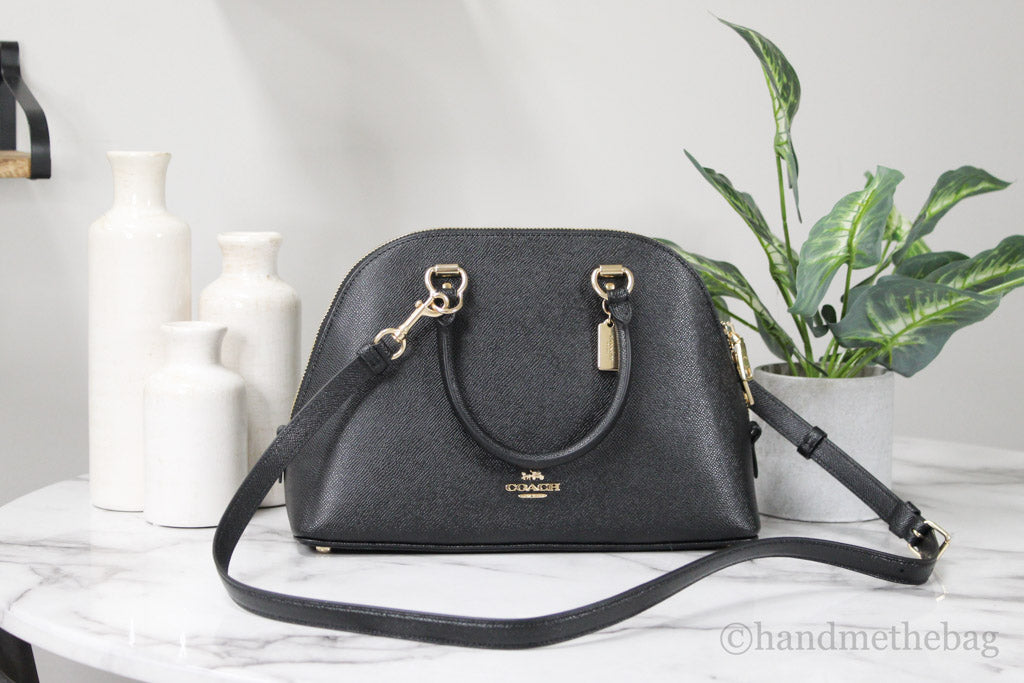 Coach (2553) Katy Medium Black Crossgrain Leather Satchel Dome Handbag