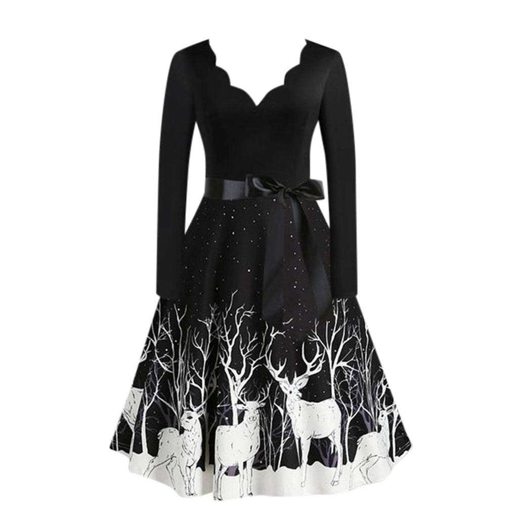 Slim Fit Burnt Flower V-Neck Swing Dress