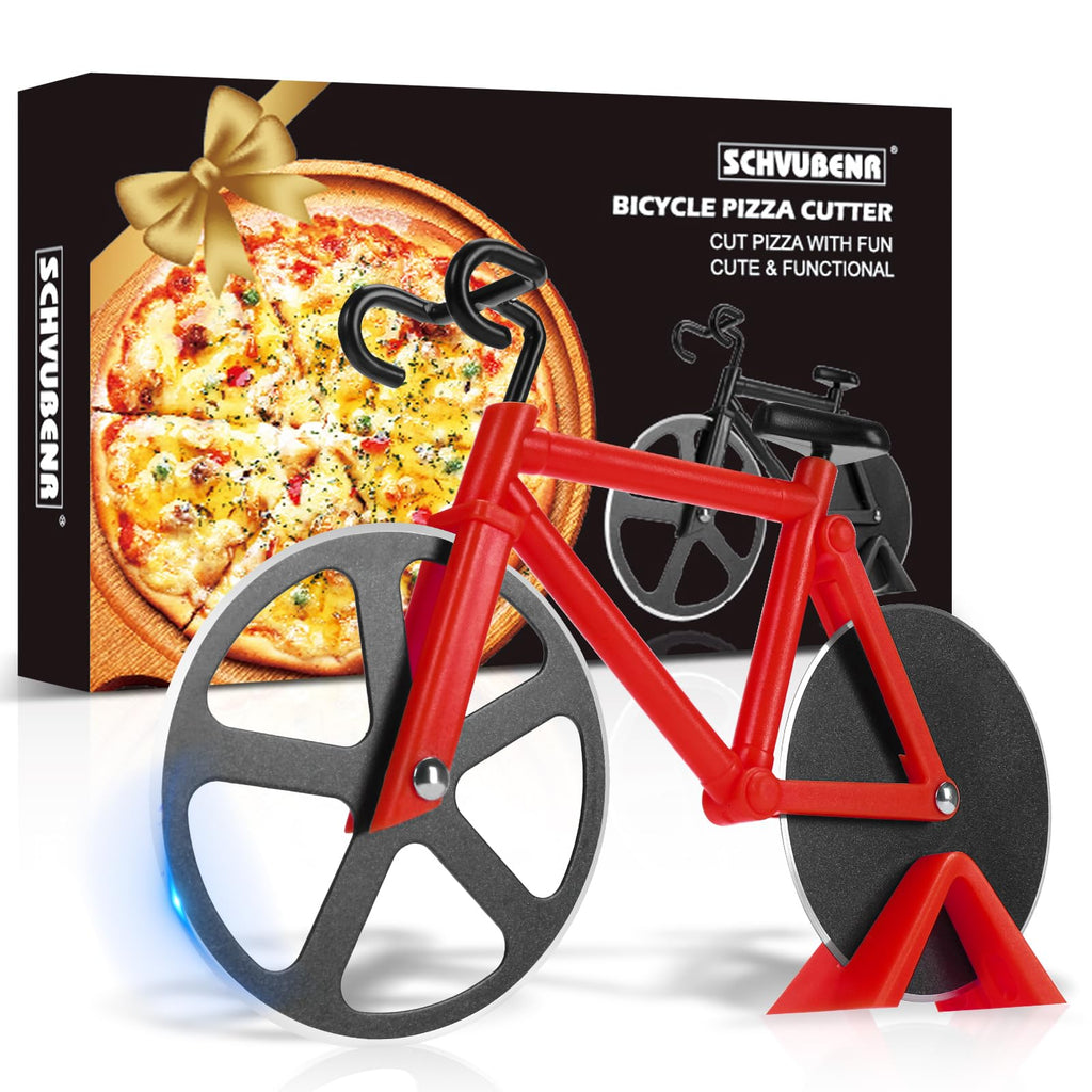 Bicycle Pizza Cutter Wheel - Gifts for Cyclists Men Dad Bike Lovers - Funny Kitchen Gadgets - Cool Father’s Day Christmas Birthday White Elephant Gifts - Stainless Steel Pizza Slicer(Red)