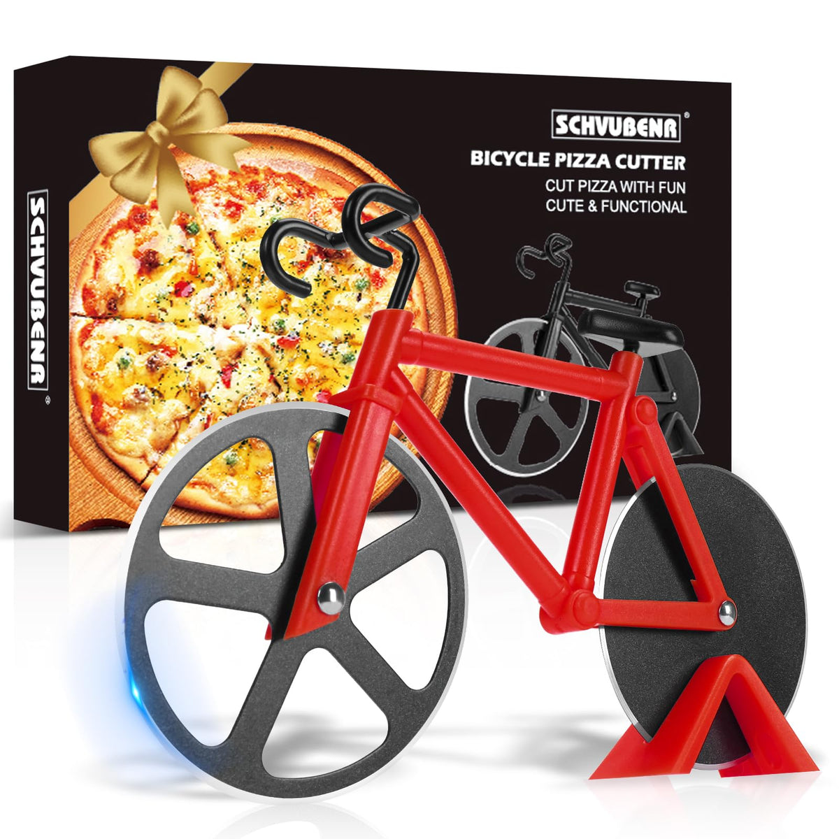 Bicycle Pizza Cutter Wheel - Gifts for Cyclists Men Dad Bike Lovers - Funny Kitchen Gadgets - Cool Father’s Day Christmas Birthday White Elephant Gifts - Stainless Steel Pizza Slicer(Red)
