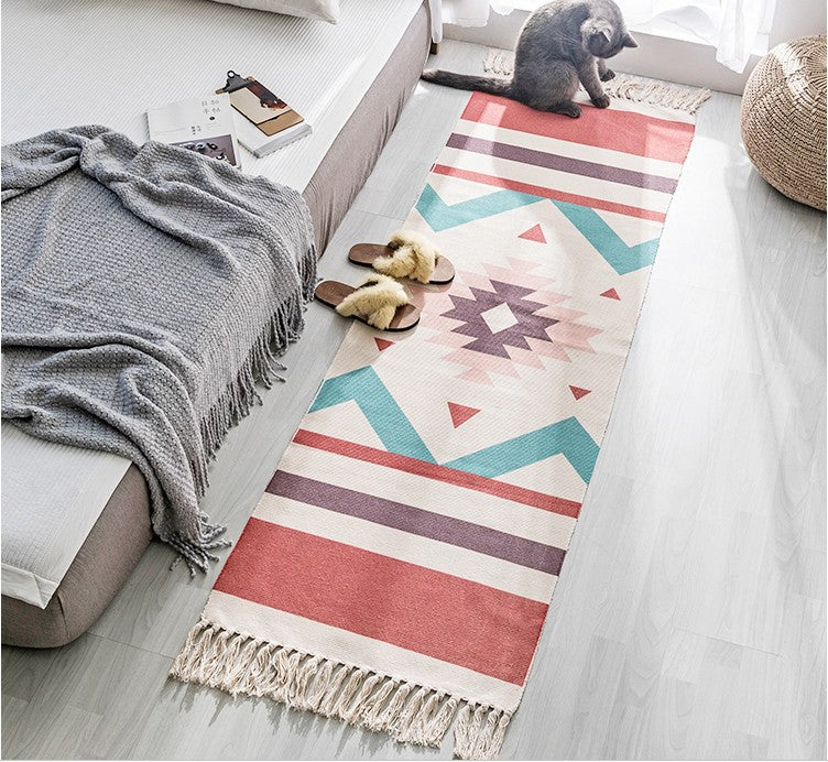 Bohemian Cotton Linen Tassel Woven Rug (Retro Style)