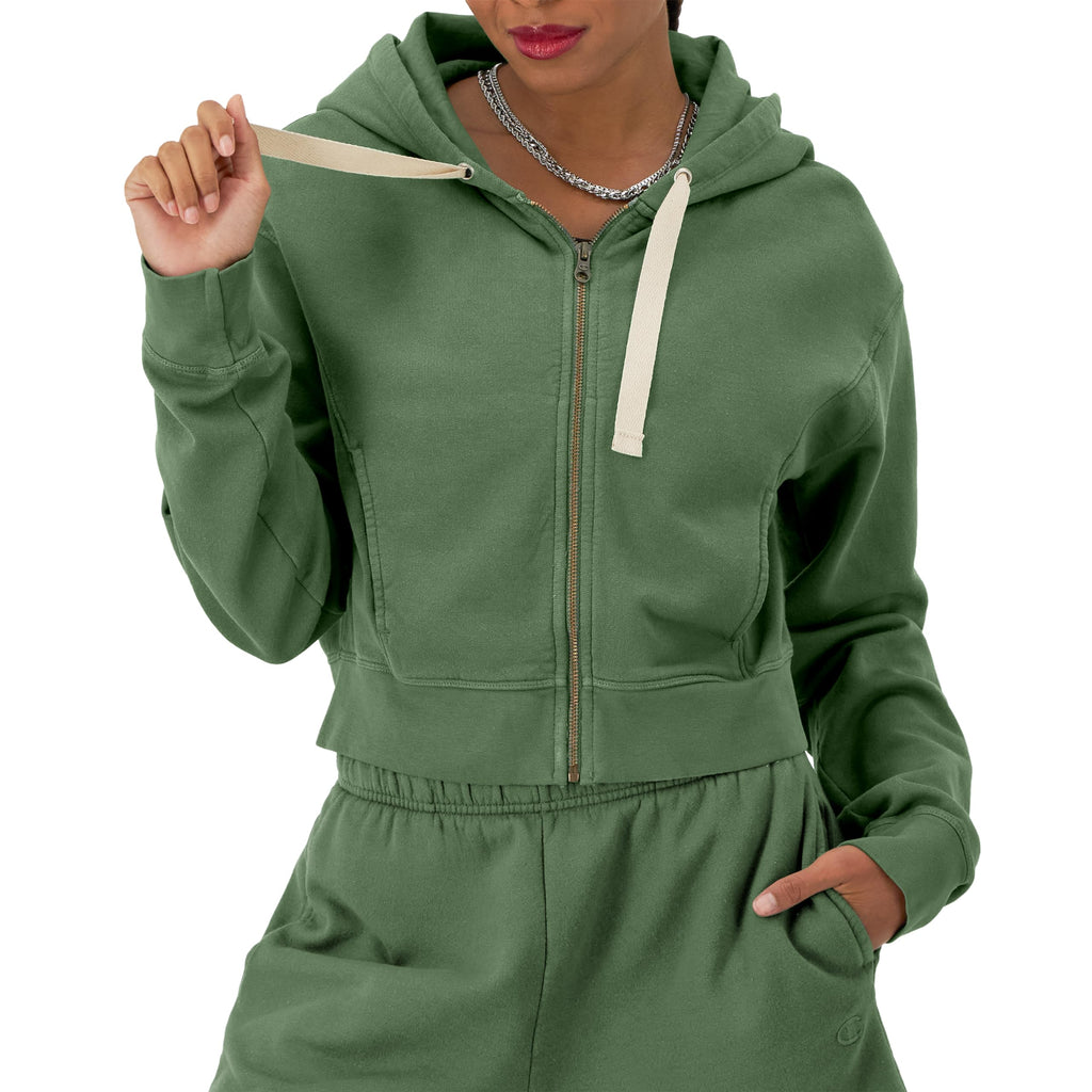 Champion Sweatshirt Zip-Up Hoodie with Vintage Wash for Women Nurture Green XX-Large