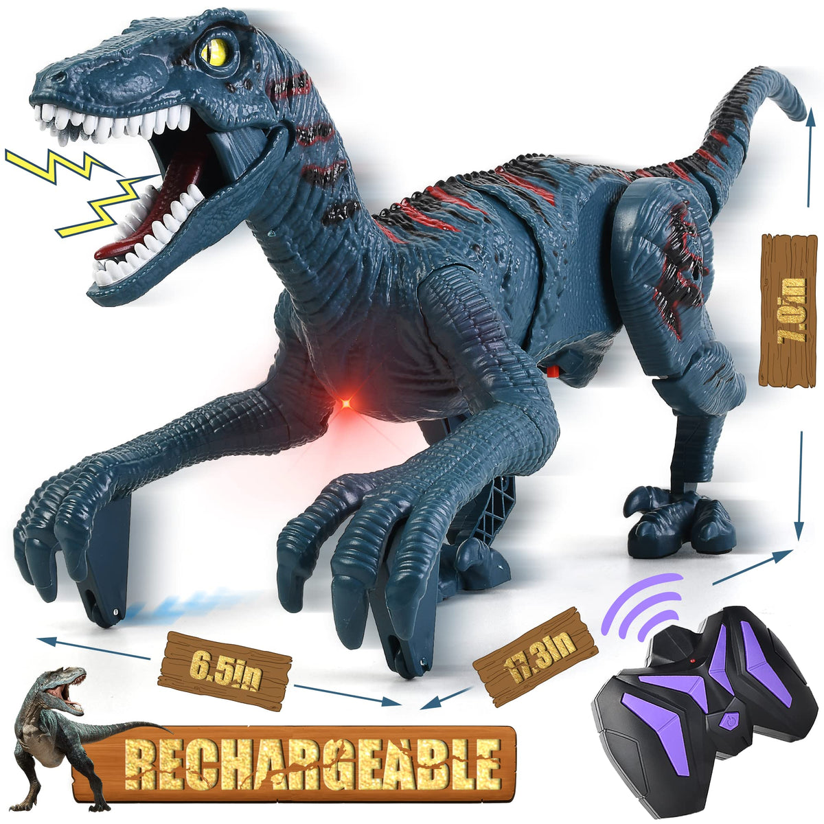 Remote Control Dinosaur Toys Kids - Jurassic Velociraptor Toys Imitates Walking and Sounds - Robot Toys That Can Sing Shaking Head and Tail