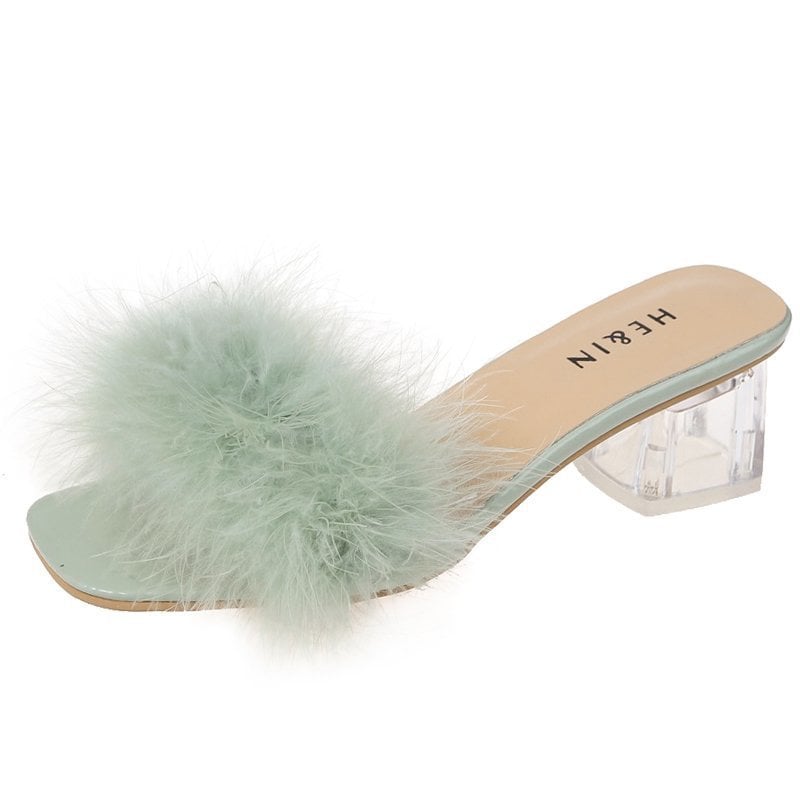 Furry Cool Thick Heel Half Drag Sandals