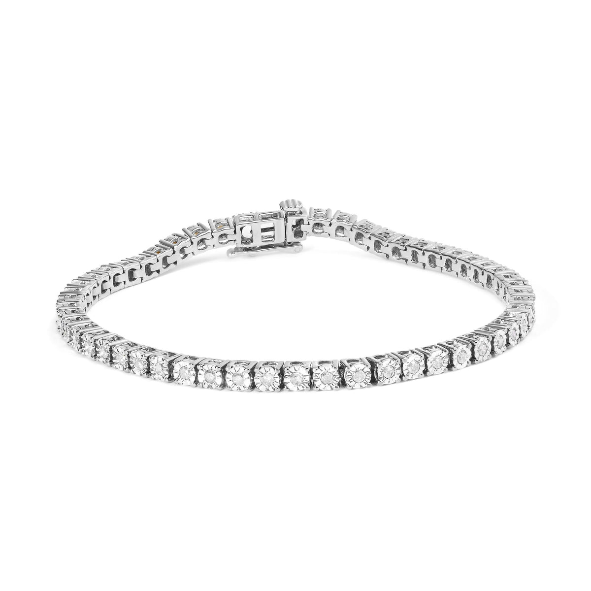 .925 Sterling Silver 1.0 Cttw Miracle-Set Diamond Round Faceted Bezel Tennis Bracelet (I-J Color, I3 Clarity)