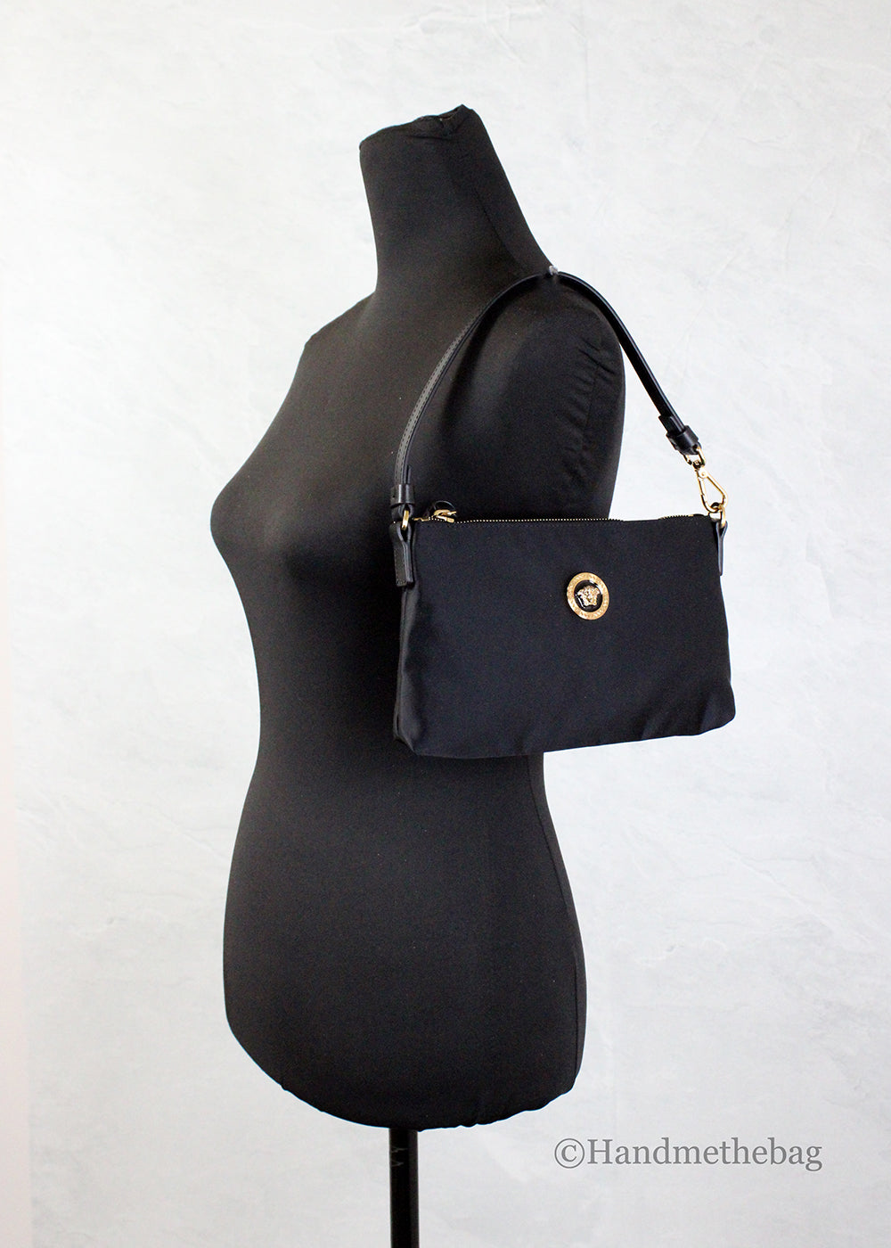 Versace Small Flat Black Medusa Coin Nylon Fabric Pouch