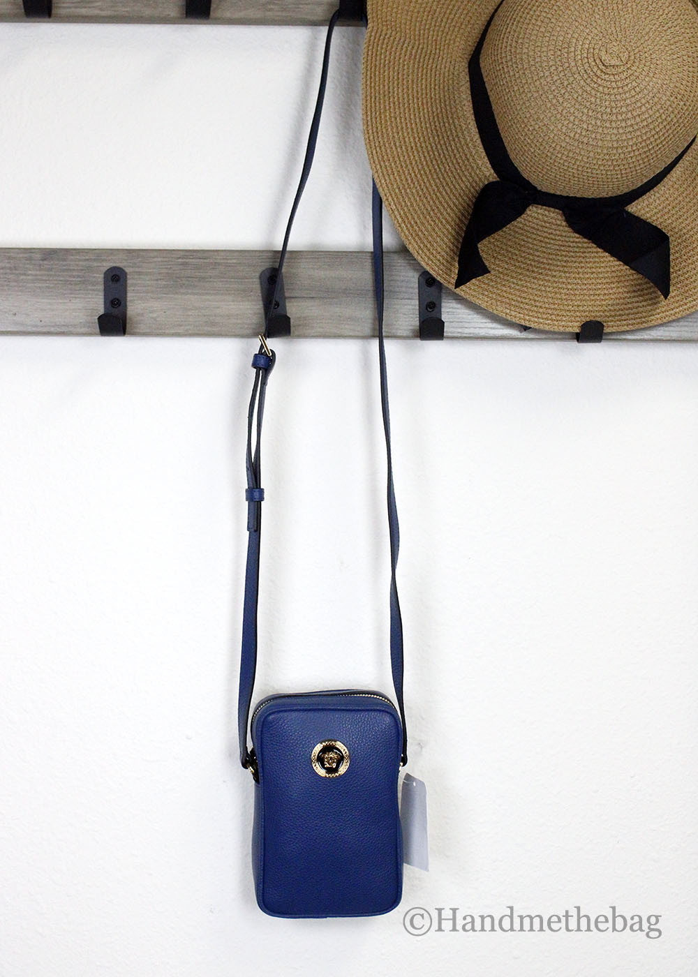 Versace Mini Navy Leather Medusa Pendant Crossbody