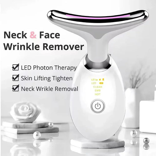 7 Colors LED Face Neck Massager Anti Wrinkle Skin Tightening Lifting Device EMS Microcurrent Double Chin Remover Facial Beauty