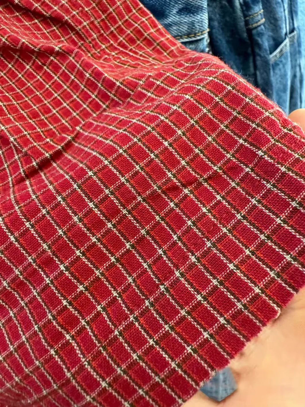 Red Plaid T-Shirt Shorts Set Women Summer Lace-up Puff Sleeve Blouse+Buttons Elastic Waist Short Pants Cotton Sweet 2 Piece Sets
