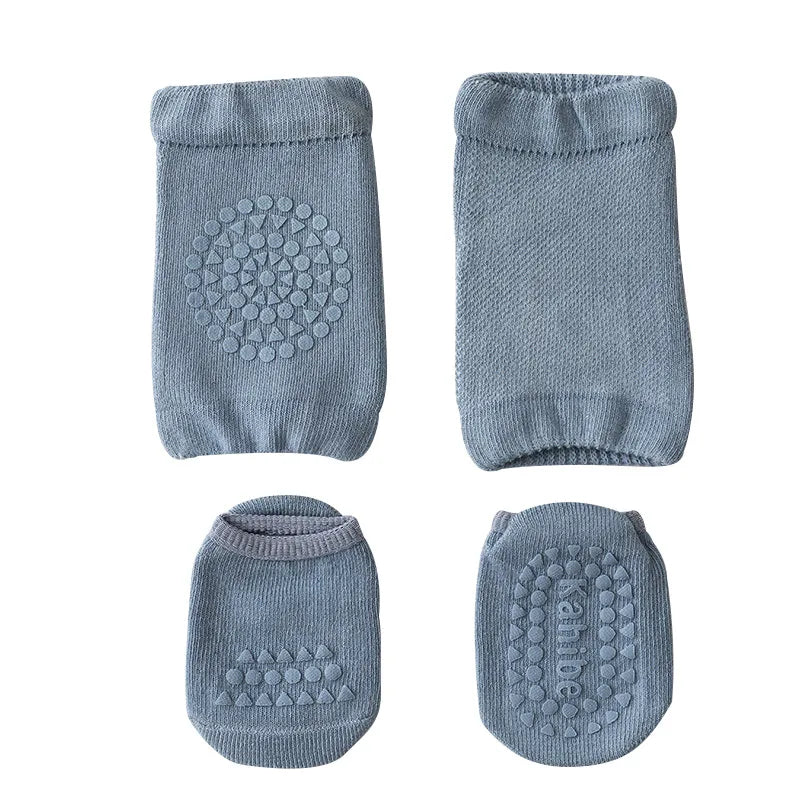 Baby Knee Pads Socks Set Solid Color Anti Slip Socks Kneecap Kid Crawling Safety Floor Socks Knee Protector for Girls Boy