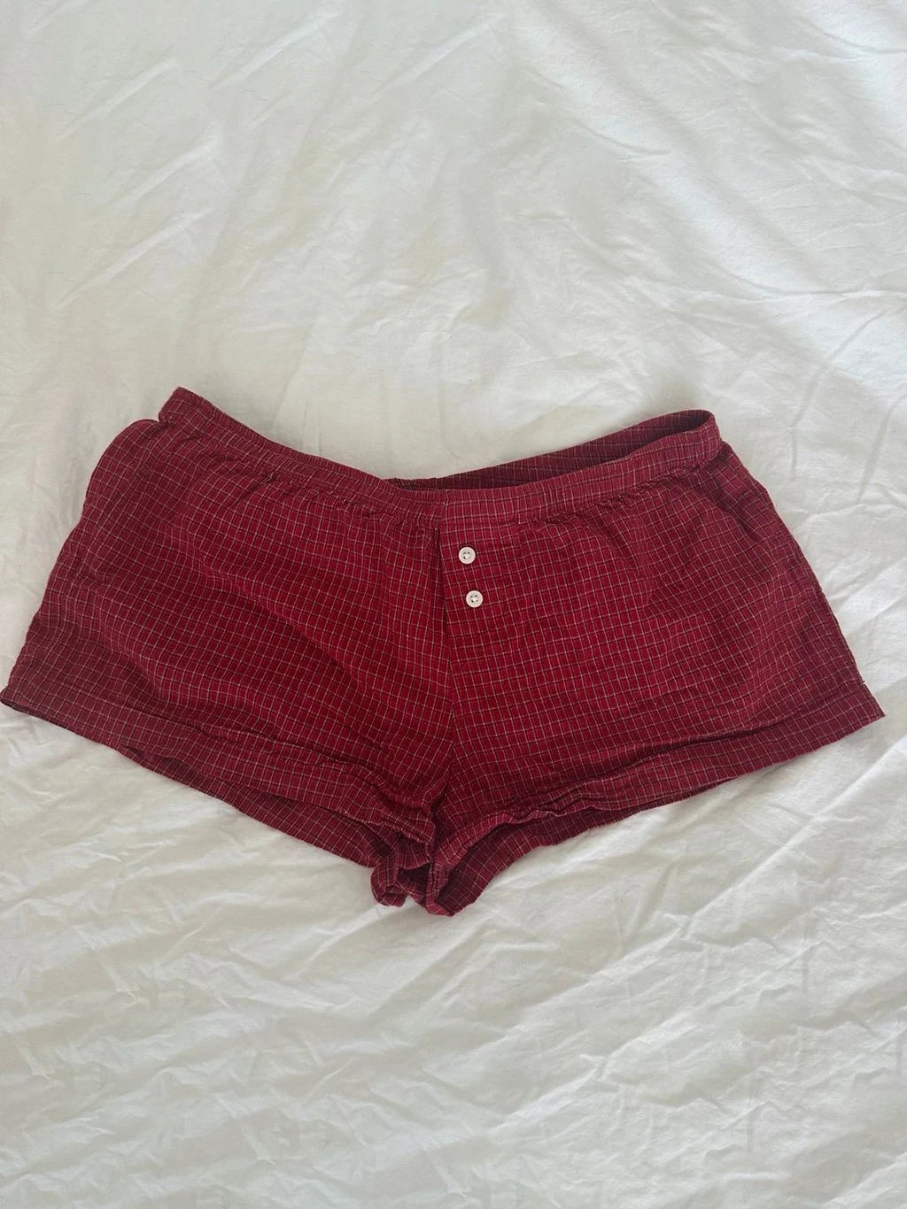 Red Plaid T-Shirt Shorts Set Women Summer Lace-up Puff Sleeve Blouse+Buttons Elastic Waist Short Pants Cotton Sweet 2 Piece Sets