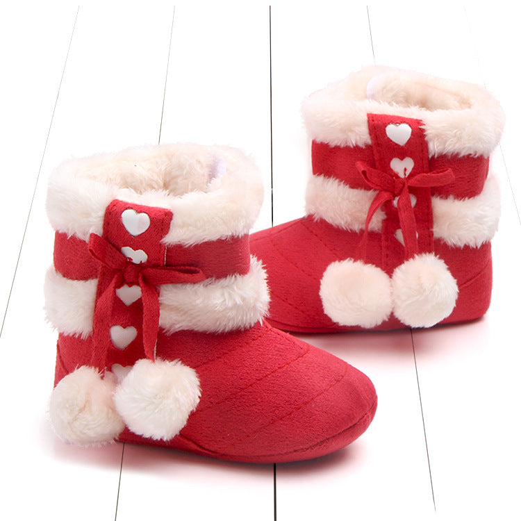 Baby Walking Shoes with Bow Plush Design