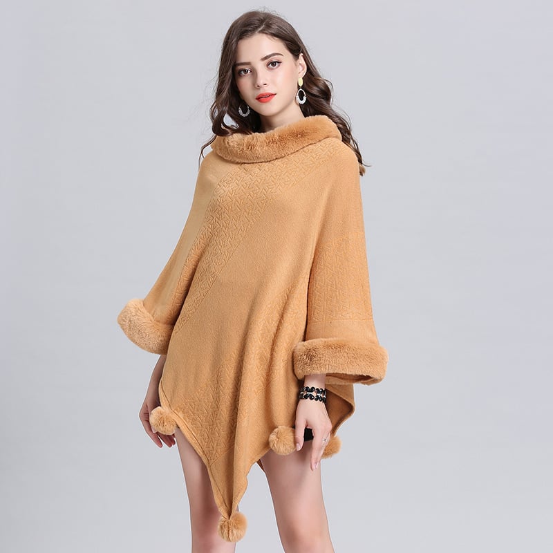Fox Fur Collar Jacquard Pullover Sweater Shawl