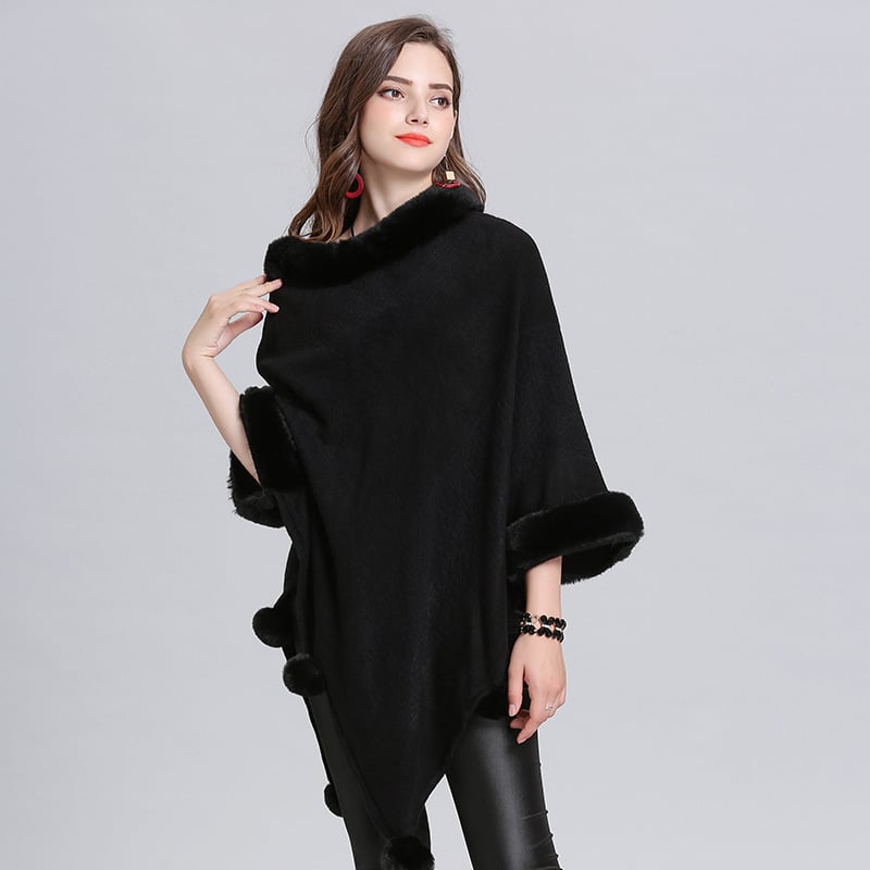 Fox Fur Collar Jacquard Pullover Sweater Shawl