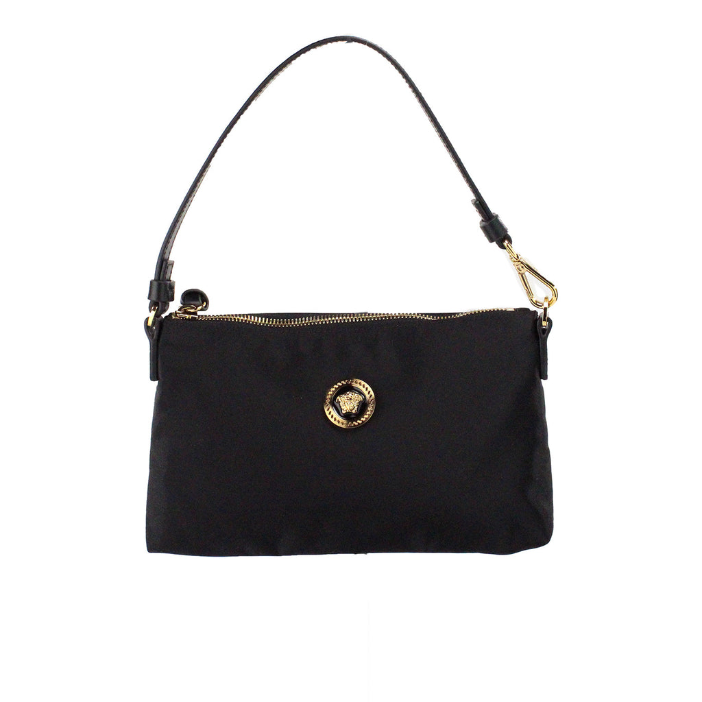 Versace Small Flat Black Medusa Coin Nylon Fabric Pouch