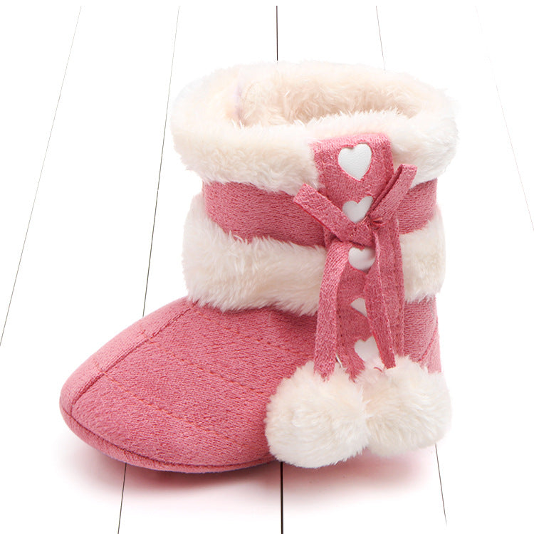 Baby Walking Shoes with Bow Plush Design
