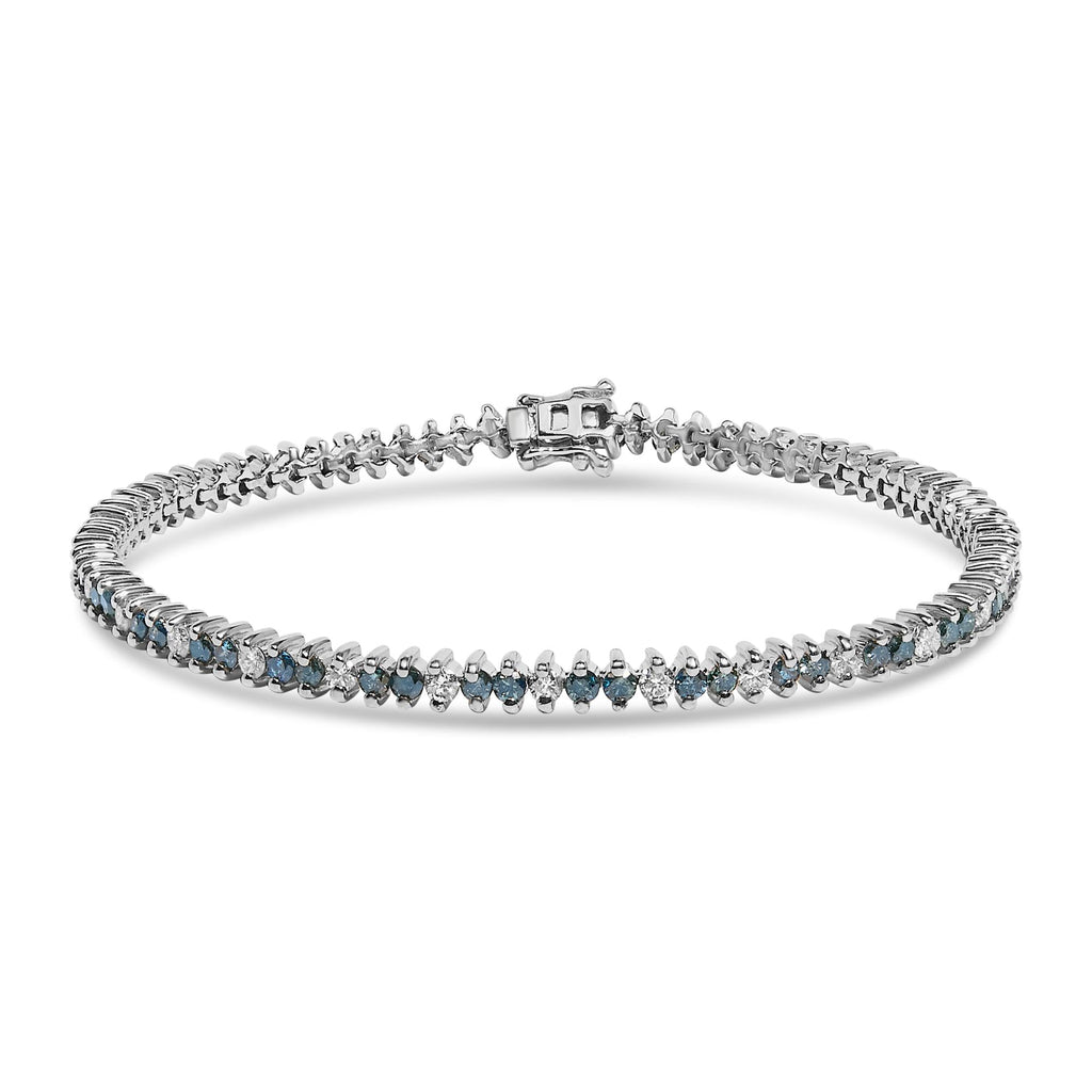 14K White Gold Round-Cut white and Blue Diamond Fashion Bracelet (3.70 cttw, H-I Color, SI1-SI2 Clarity)
