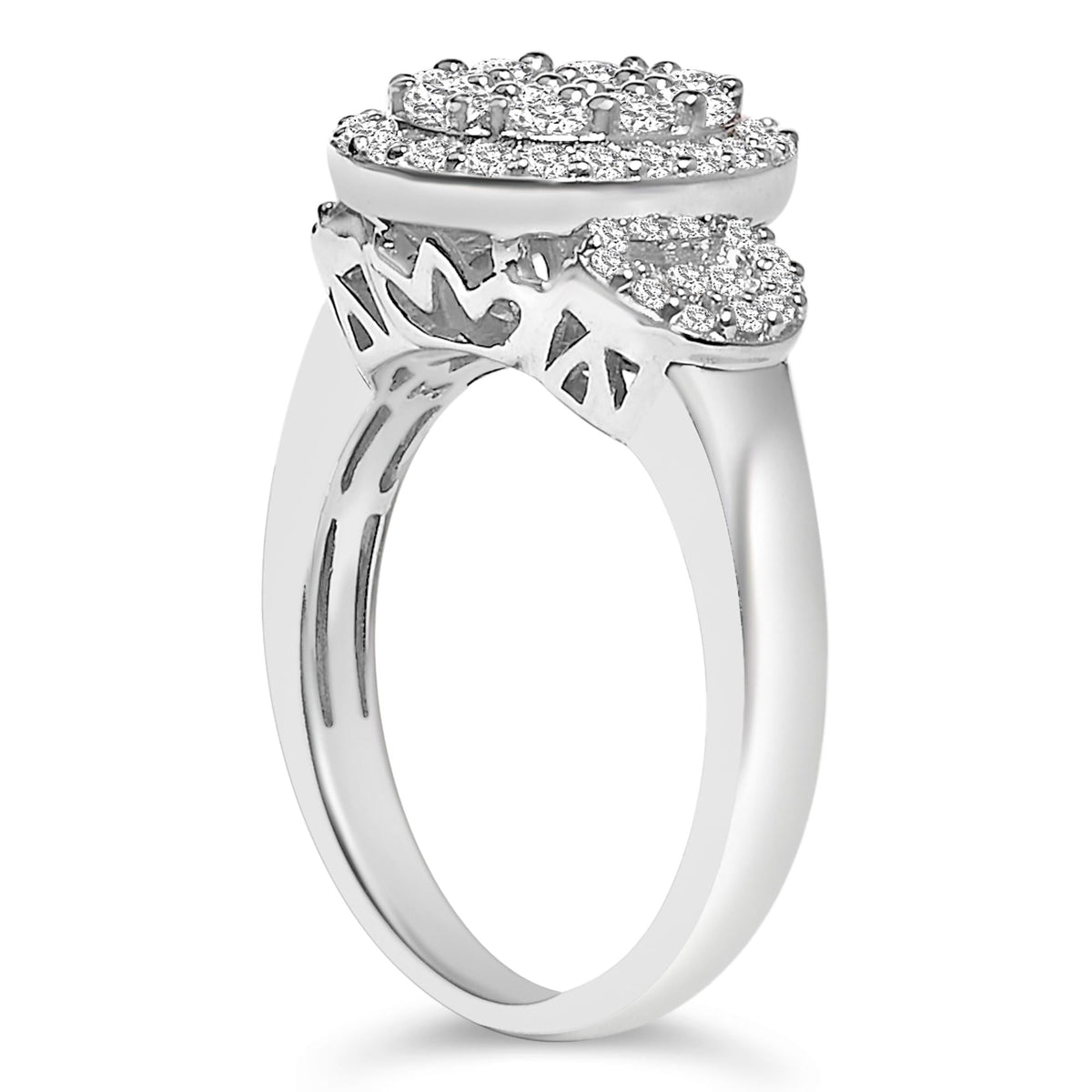 10K White Gold 1.0 Cttw Diamond Oval Cluster with Halo Vintage-Inspired Art Deco 3 Stone Style Statement Ring (G-H Color, SI1-SI2 Clarity)