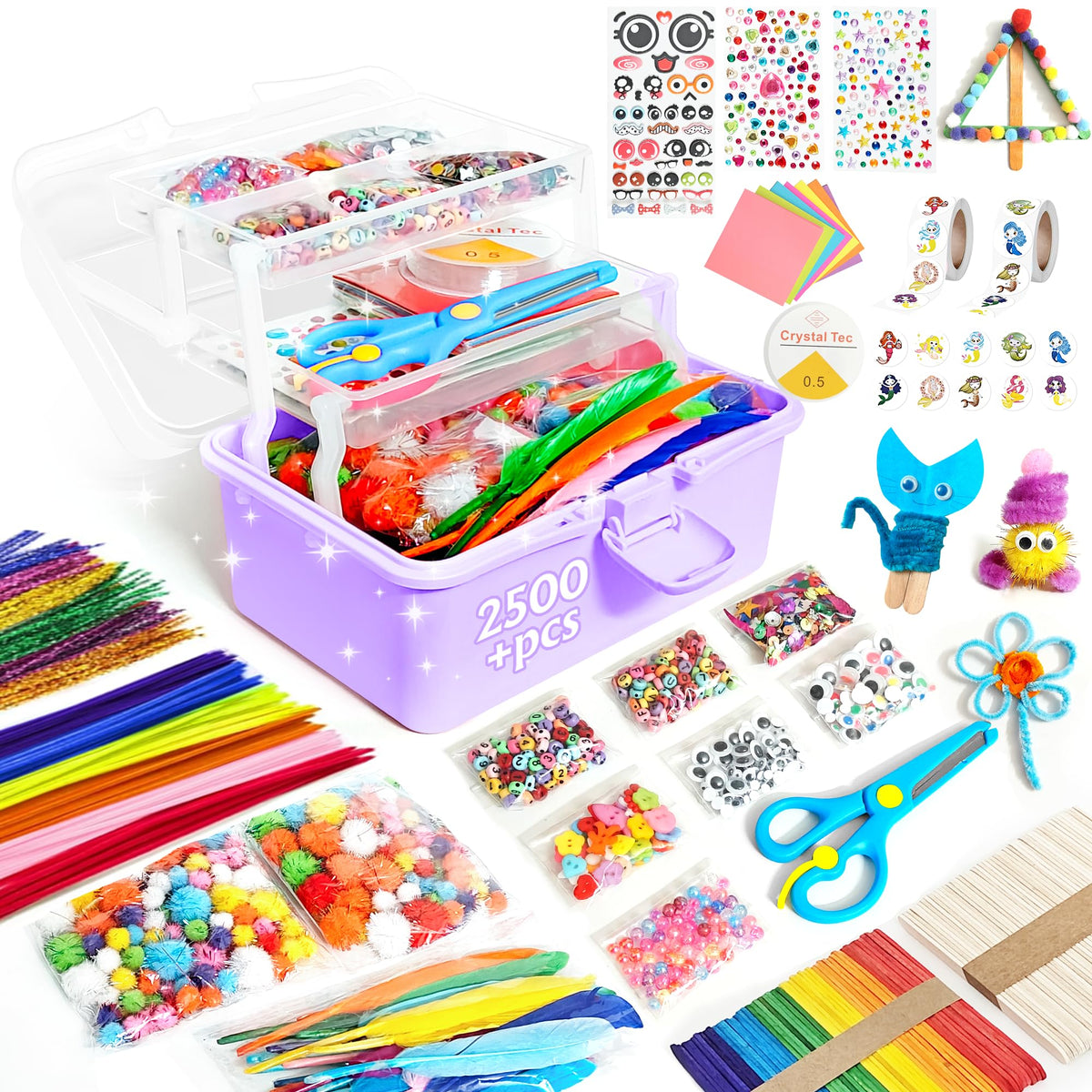 2500+Pcs Arts and Crafts Supplies for Kids - Crafts for Girls 4-12 Craft Kit with Pipe Cleaners Beads Crafts for Kids DIY School Supplies Set Crafting Box for Girls Boys Age 4-6 6-8 8-12 years Gifts